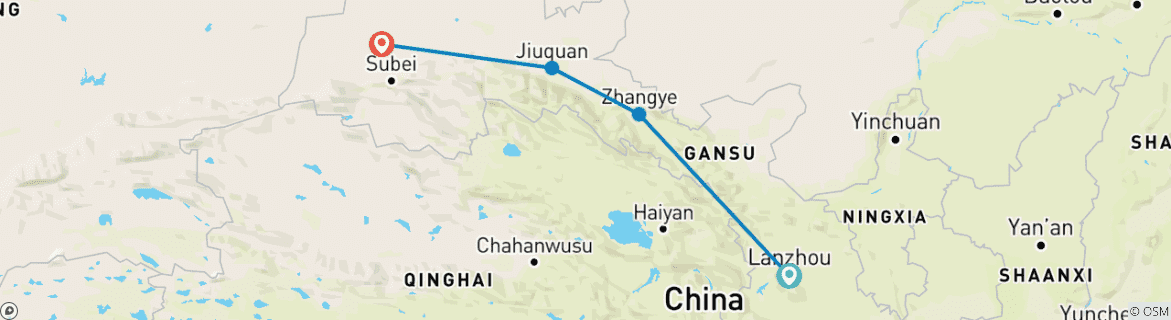 Image of a map showing the route of the tour