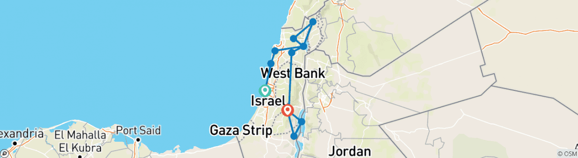 Image of a map showing the route of the tour