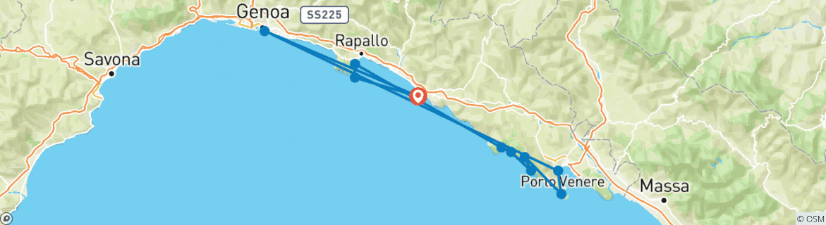 Image of a map showing the route of the tour