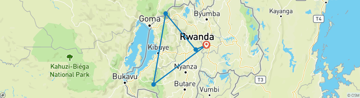 Image of a map showing the route of the tour