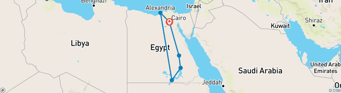 Image of a map showing the route of the tour