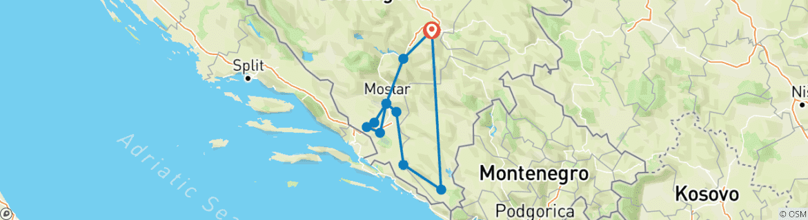 Image d'une carte montrant l'itinéraire du circuit