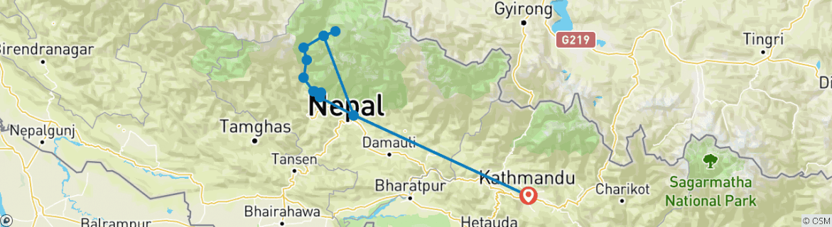 Image of a map showing the route of the tour