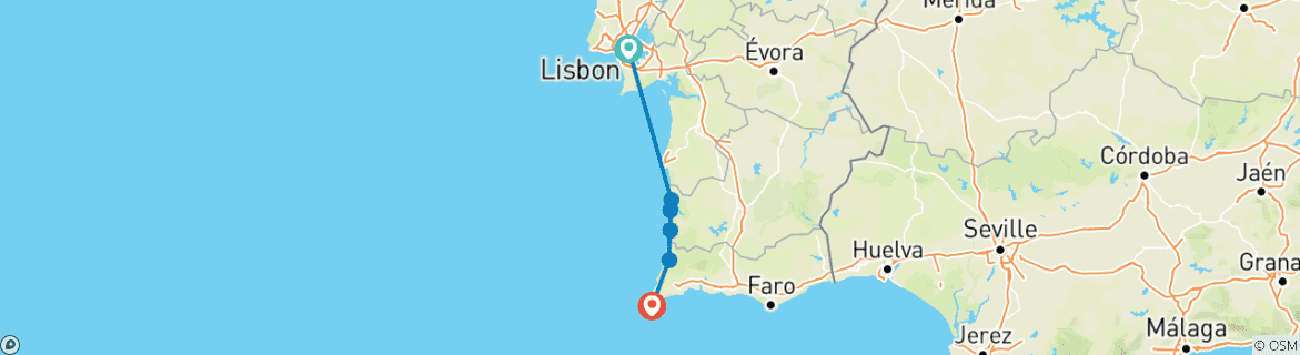 Image d'une carte montrant l'itinéraire du circuit