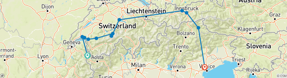 Karte mit der Reiseroute