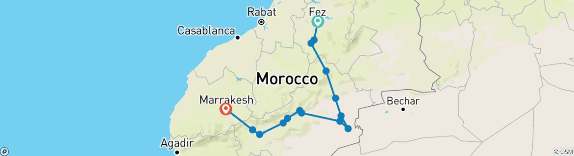 Image of a map showing the route of the tour