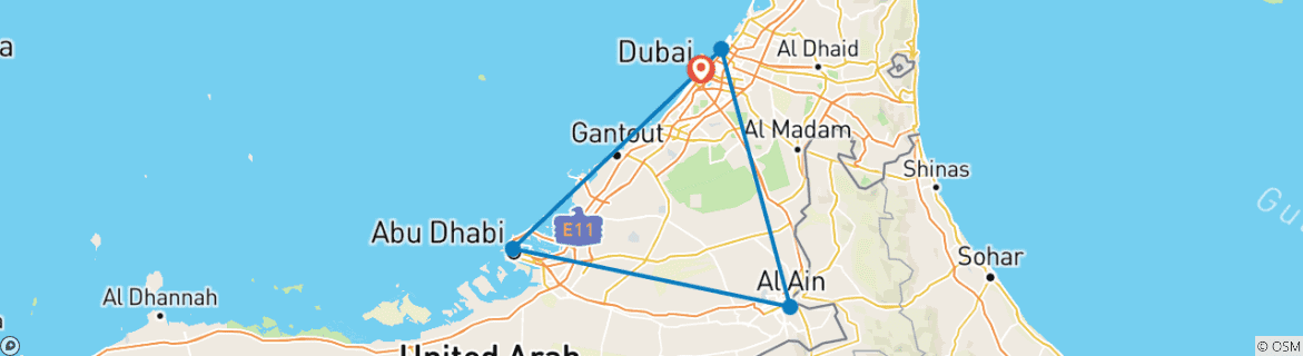 Image of a map showing the route of the tour
