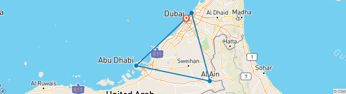 Image of a map showing the route of the tour