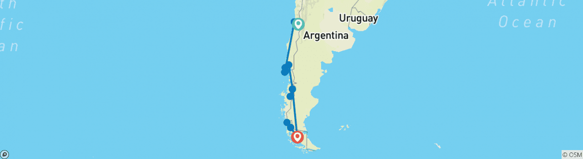Image of a map showing the route of the tour