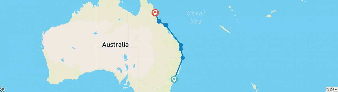 Image of a map showing the route of the tour