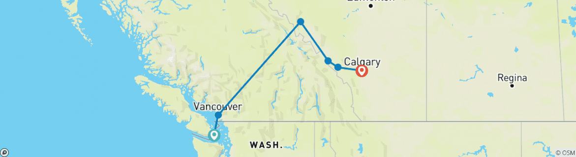 Image of a map showing the route of the tour