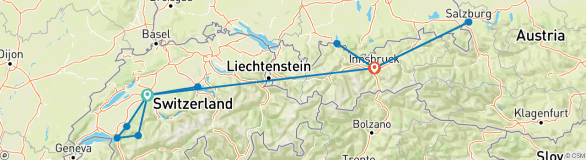 Karte mit der Reiseroute