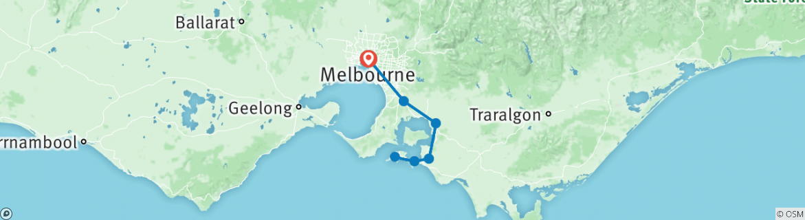 Image of a map showing the route of the tour