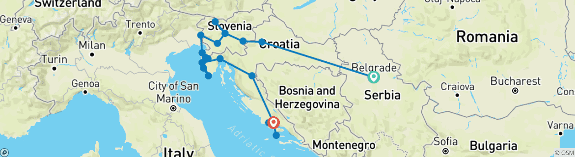 Karte mit der Reiseroute