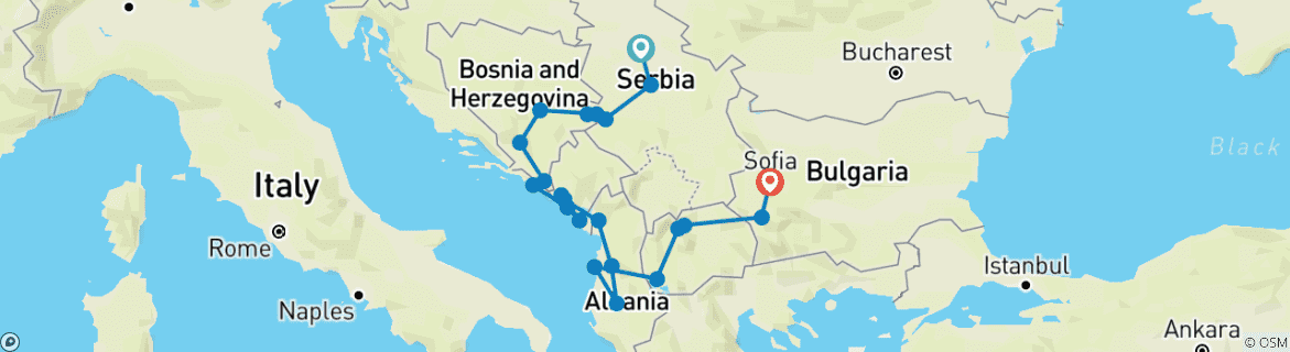 Image d'une carte montrant l'itinéraire du circuit