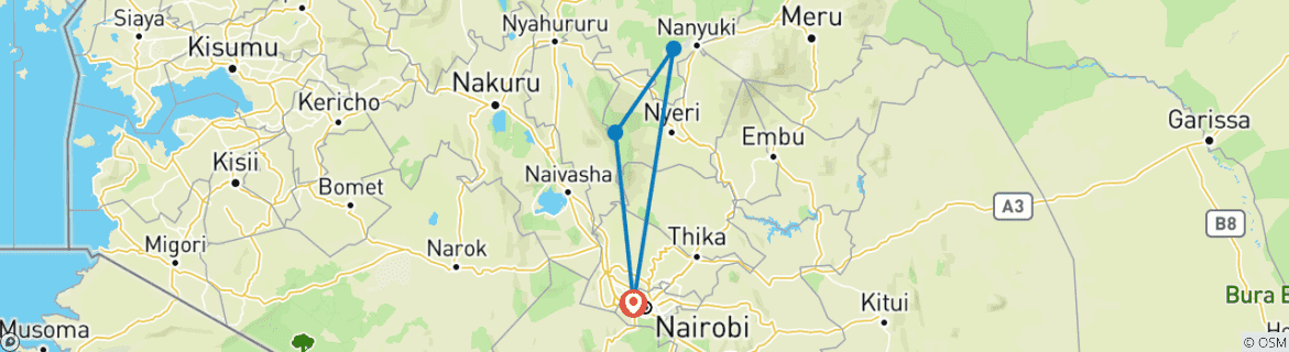 Image of a map showing the route of the tour