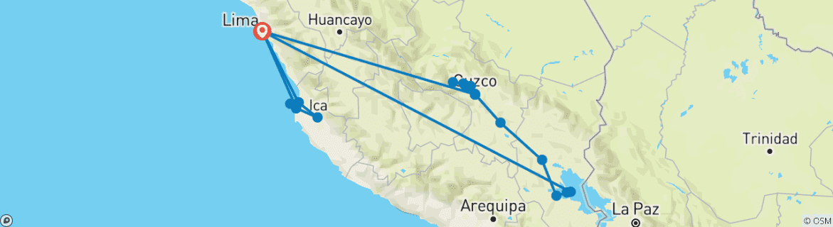 Image of a map showing the route of the tour