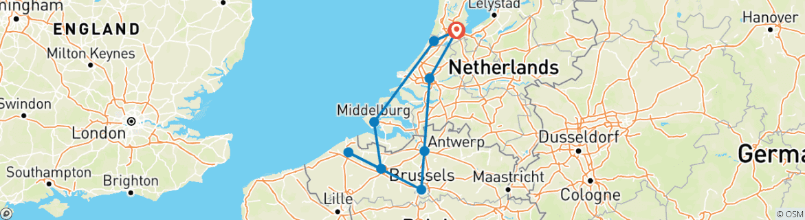 Image of a map showing the route of the tour