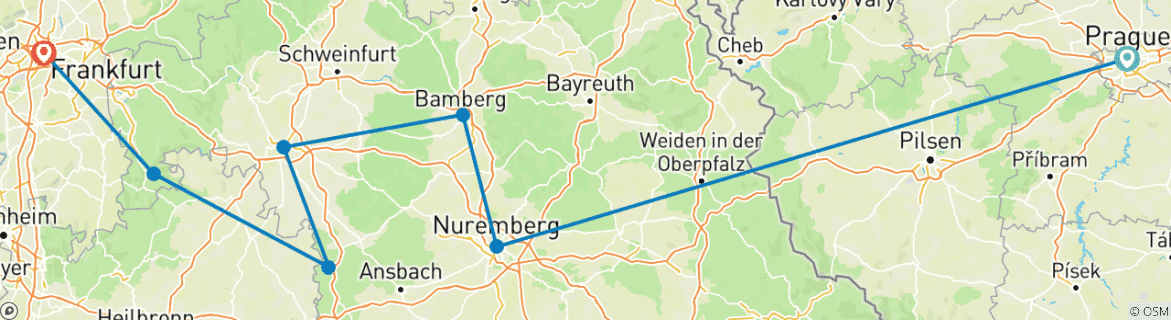 Image of a map showing the route of the tour