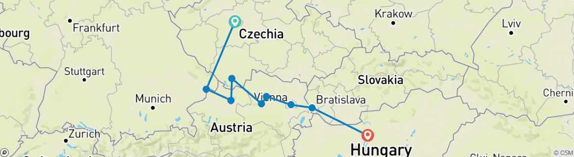 Image of a map showing the route of the tour
