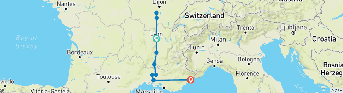 Karte mit der Reiseroute