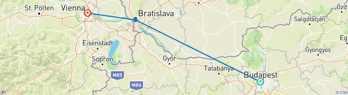 Image of a map showing the route of the tour