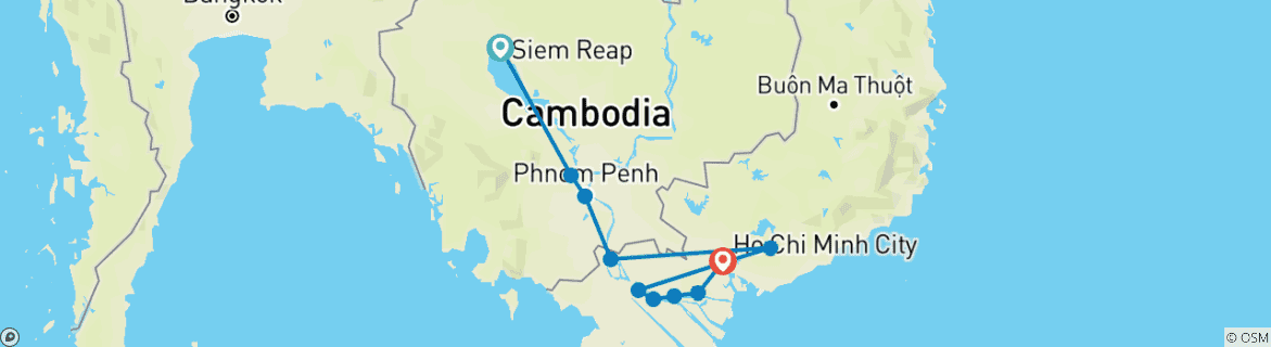 Image of a map showing the route of the tour