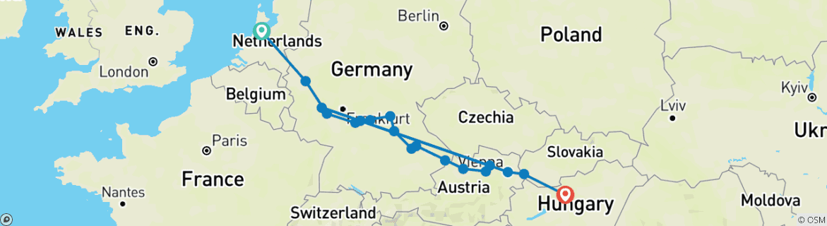 Image of a map showing the route of the tour