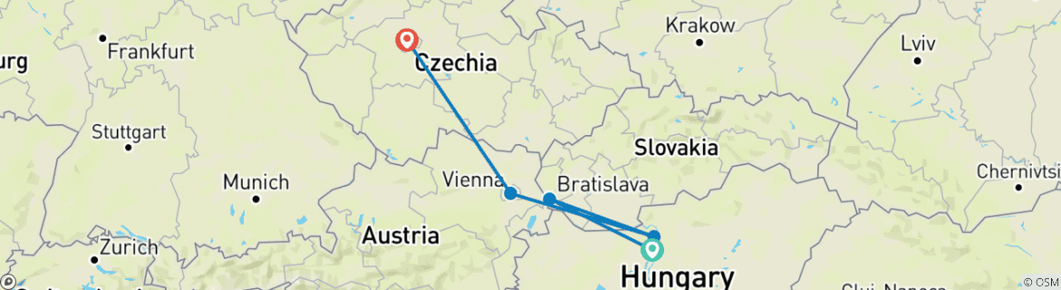 Image of a map showing the route of the tour