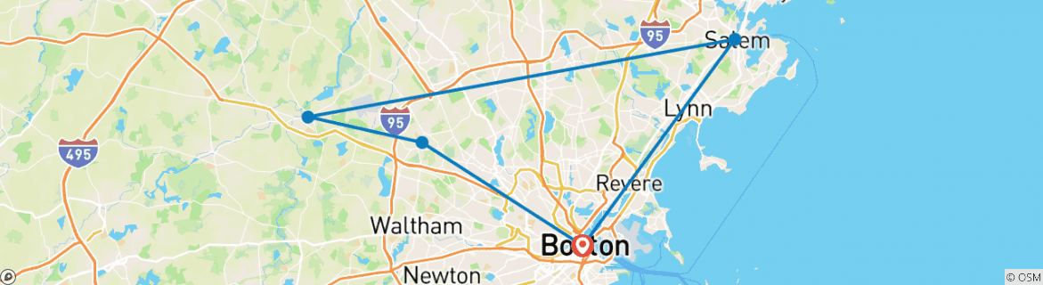 Image of a map showing the route of the tour