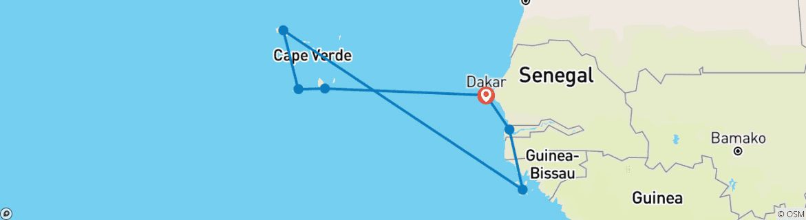 Image of a map showing the route of the tour