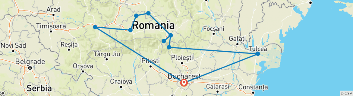 Image of a map showing the route of the tour
