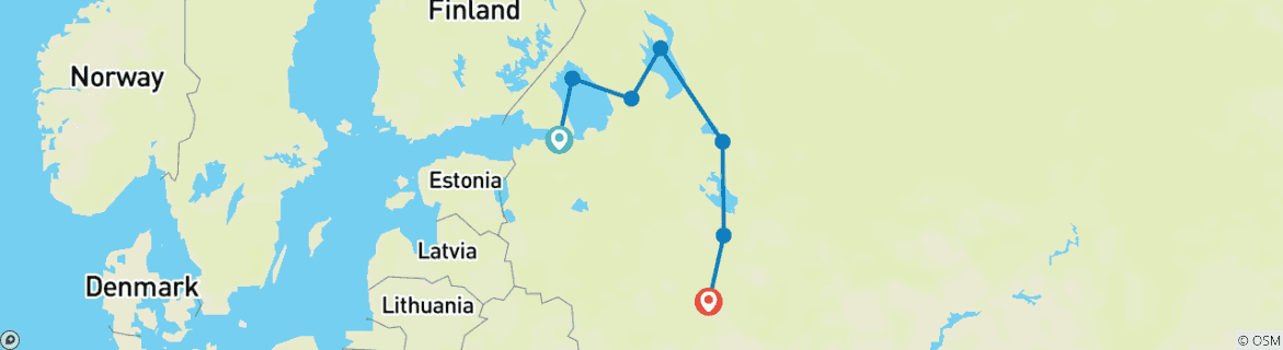 Image of a map showing the route of the tour