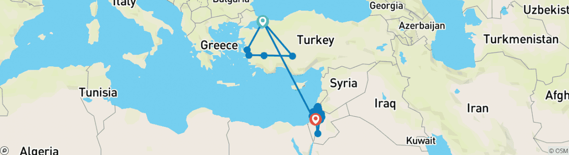 Image of a map showing the route of the tour