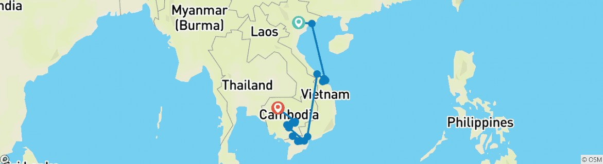 Image of a map showing the route of the tour
