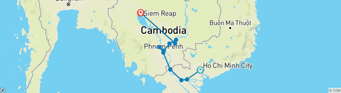Image of a map showing the route of the tour