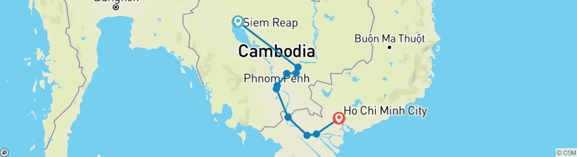 Image of a map showing the route of the tour