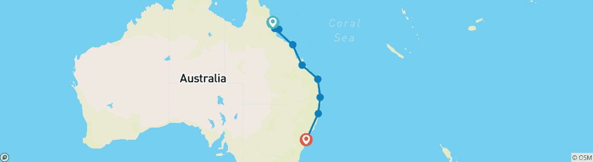 Image of a map showing the route of the tour