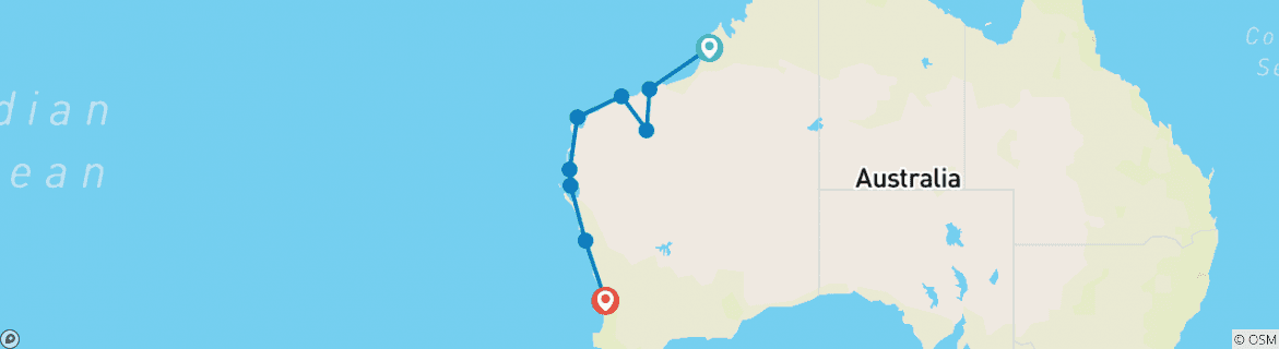 Image of a map showing the route of the tour