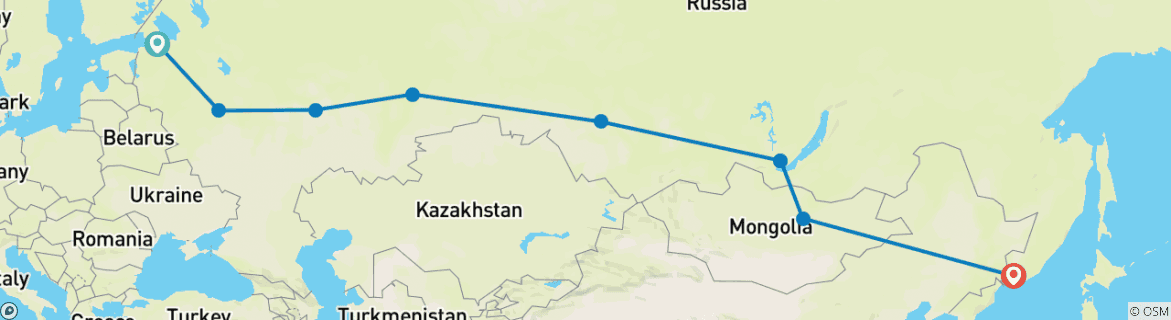 Image of a map showing the route of the tour