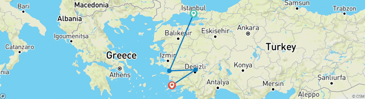 Image of a map showing the route of the tour