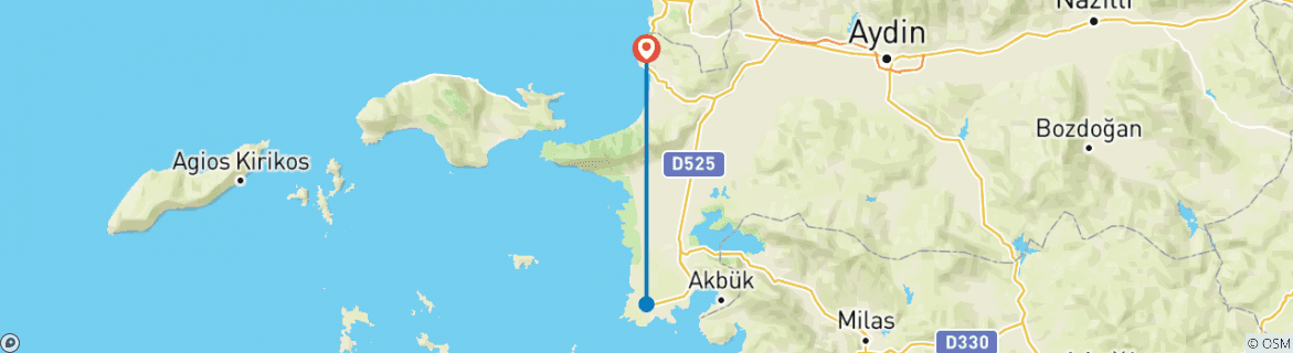 Image of a map showing the route of the tour