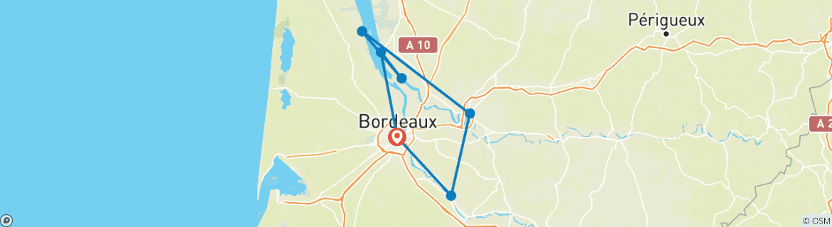 Image of a map showing the route of the tour