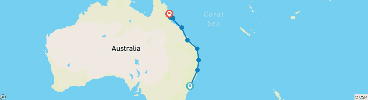Image of a map showing the route of the tour