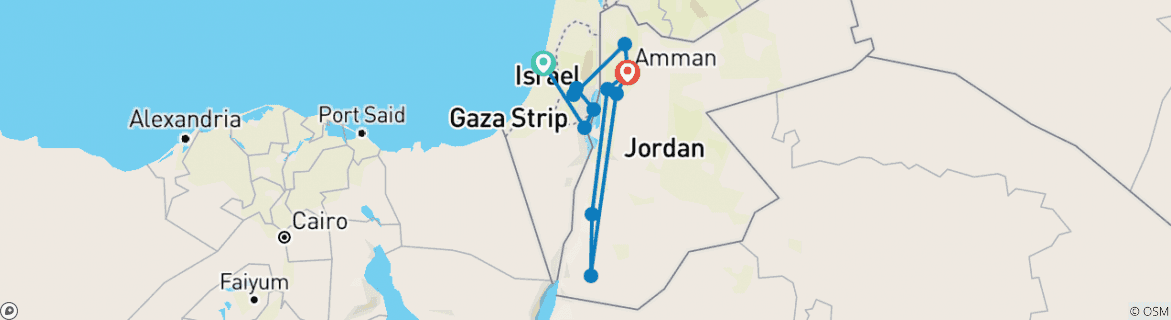 Image of a map showing the route of the tour