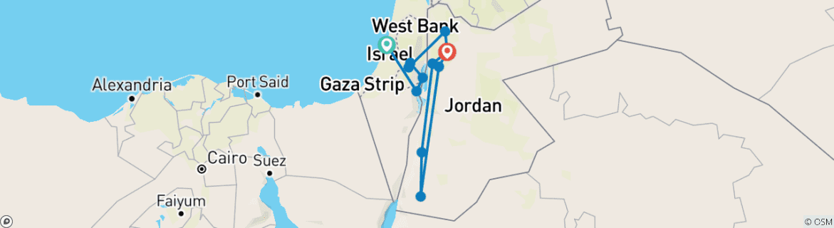 Image of a map showing the route of the tour