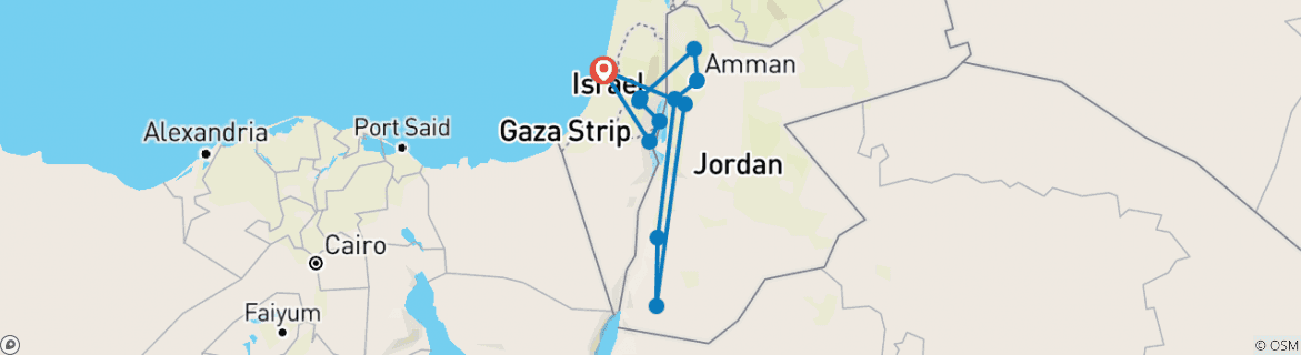 Image of a map showing the route of the tour