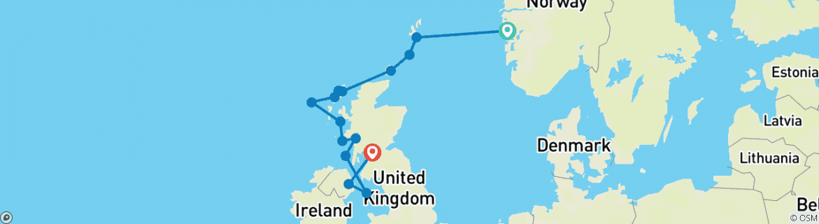 Image of a map showing the route of the tour