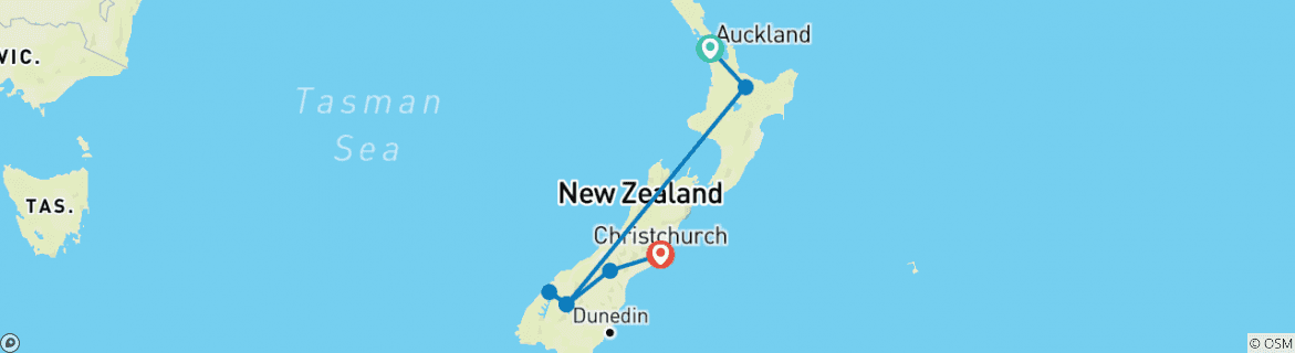 Image of a map showing the route of the tour