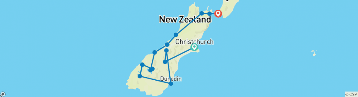 Image of a map showing the route of the tour